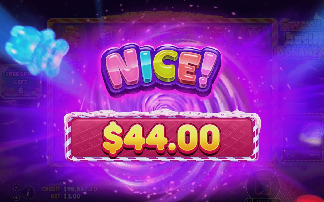 Win screen after symbols pay on the 6x5 grid