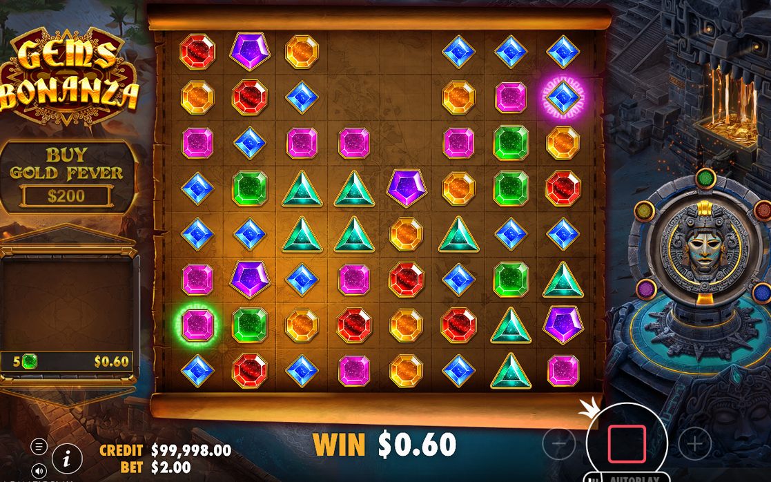 Base game grid with tumble after a cluster win