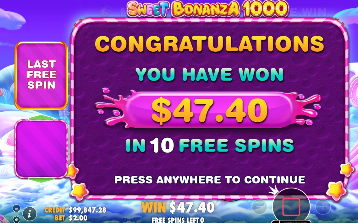 Win screen after a tumble sequence in the base game
